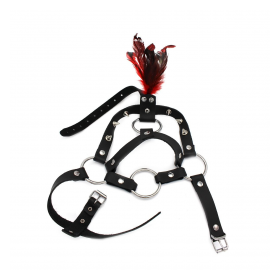 LEATHER HEAD SPIKED HARNESS WITH FEATHER