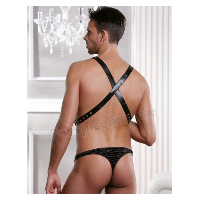 MEN'S LEATHER  HARNESS WITH  THONG SET