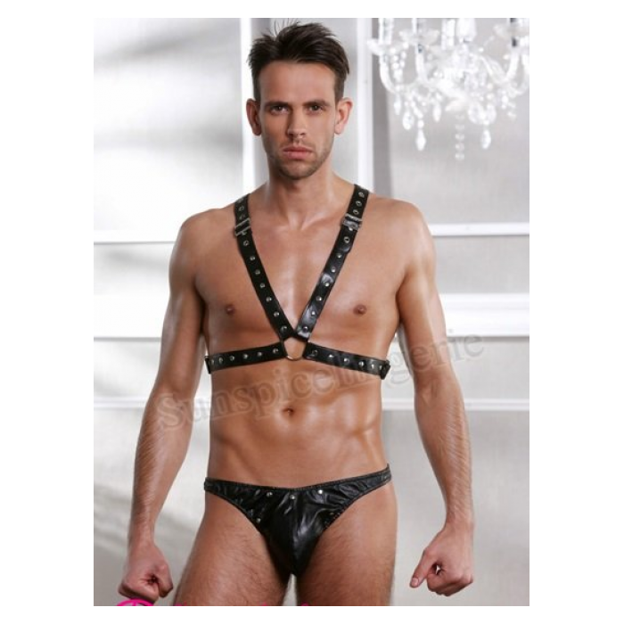 MEN'S LEATHER  HARNESS WITH  THONG SET