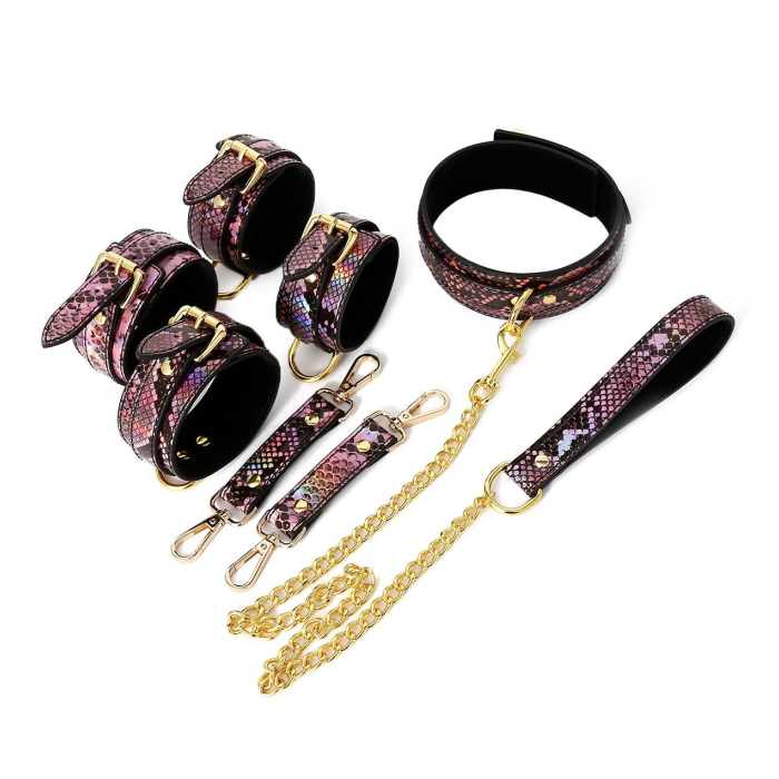 3 PIECE SET BDSM- GOLD-PINK REPTILE