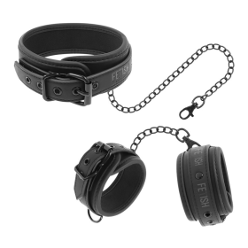 FETISH SUBMISSIVE - COLLAR AND WRIST CUFFS VEGAN LEATHER