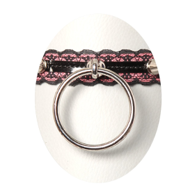 COLLAR DE PINCHOS ROSA Y NEGRO CON ANILLA CENTRAL.